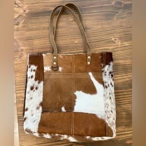 Myra Bag Rustic Brown and White Tote